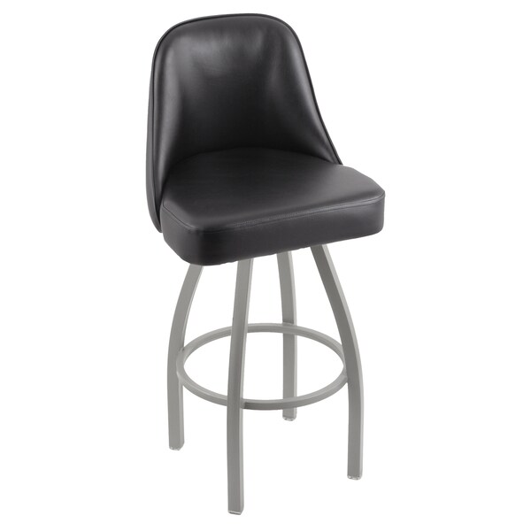 Grizzly 30" Swivel Bar Stool, Nickel Finish, Black Vinyl Seat